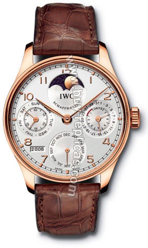 IWC Portuguese Perpetual Calendar 18kt Rose Gold Brown Mens Watch 5022-13