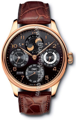 IWC Portuguese Perpetual Calendar 18kt Rose Gold Brown Mens Watch 5021-19