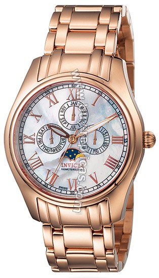 Invicta Swiss Rose Gold Multifunction Moon Phase Mens Watch 7153