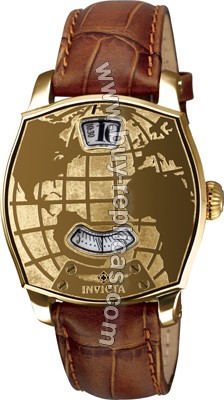 Invicta Jumping Hours Gold Tone Tresor Globe Mens Watch 2841