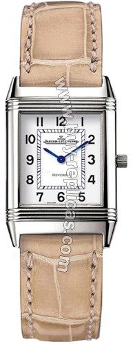 Jaeger LeCoultre Reverso Classique Steel Beige Strap Mens Watch 250.84.10