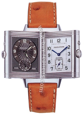 Jaeger LeCoultre Reverso Duo Steel Ostrich Strap Mens Watch 271.84.70