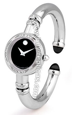 Movado Bareleto Diamond & Onyx Bangle Ladies Watch 0605496