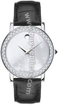 Movado Revi Diamond Mother-of-Pearl Steel Black Strap Mens Watch 0605545