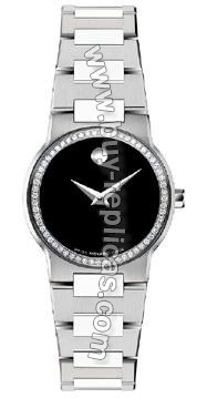 Movado Safiro Diamond Steel Black Ladies Watch 0605807