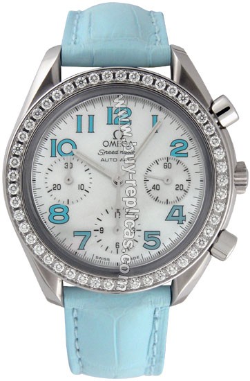 Omega Speedmaster Reduced Diamond Steel Light Blue Ladies Watch 3835.71.33