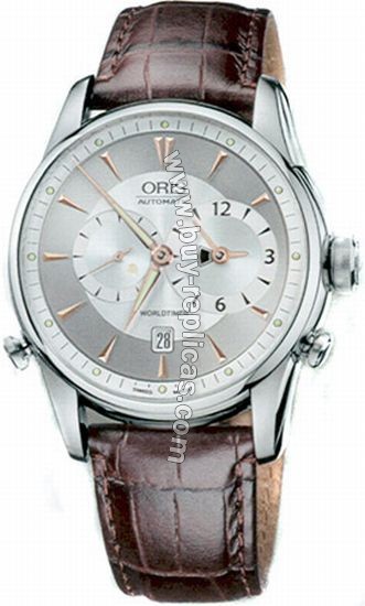 Oris Artelier Worldtimer Brown Calf Skin Mens Watch 690-7581-4051LS