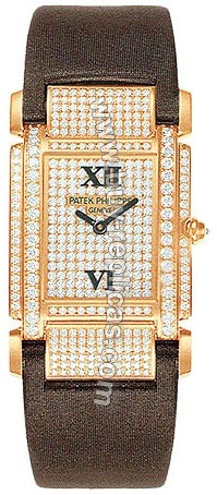 Patek Philippe Twenty~4 18kt Rose Gold Diamond Dial Satin Strap Ladies Watch 4910R