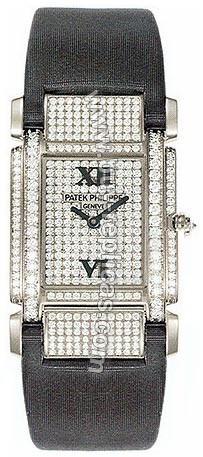 Patek Philippe Twenty~4 18kt White Gold Diamond Dial Satin Strap Ladies Watch 4910G