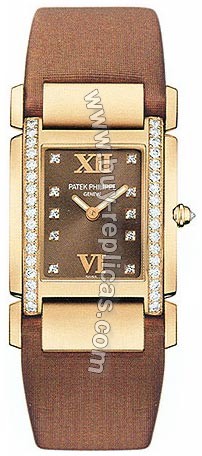 Patek Philippe Twenty~4 18kt Rose Gold Chocolate Strap Diamond Ladies Watch 4920R