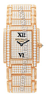 Patek Twenty~4 Rose Gold w- Full Pave Diamonds Ladies Watch 4910-50R