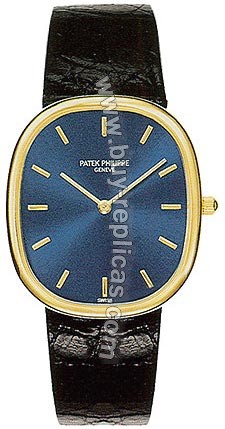 Patek Philippe Golden Ellipse 18kt Yellow Gold Blue Mens Watch 3738-100J