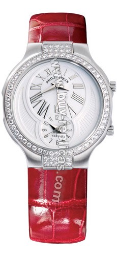 Philip Stein Teslar Red Shiny Alligator Small Double Diamond Round Watch 6DD-MW-ARS