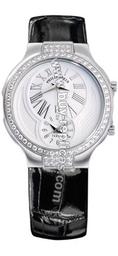 Philip Stein Teslar Black Shiny Alligator Small Double Diamond Round Watch 6DD-MW-ABS