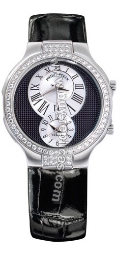 Philip Stein Teslar Black Shiny Alligator Small Double Diamond Round Watch 6DD-EB-ABS