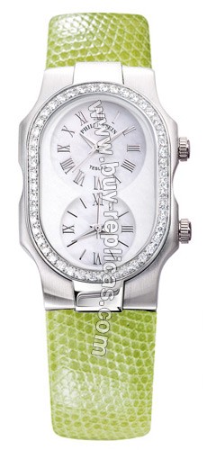 Philip Stein Teslar Small Case Diamonds Green Lizard Watch 1D-F-CMOP-ZG