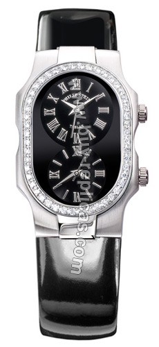 Philip Stein Teslar Small Case Diamonds Black Leather Watch 1D-B-CB-LB