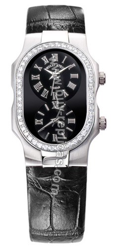 Philip Stein Teslar Small Case Diamonds Black Alligator Watch 1D-B-CB-AB