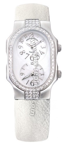 Philip Stein Small Case Double Diamond Pearl Dial Watch 1DD-F-FSMOP-CW