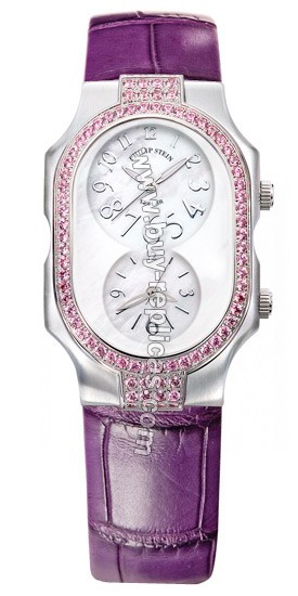 Philip Stein Teslar Purple Alligator Large Pink Sapphires Watch 2SP-F-FSMOP-APR