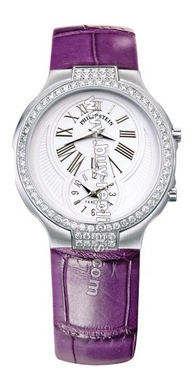 Philip Stein Purple Alligator Large Double Diamond Round Watch 7DD-MW-APR