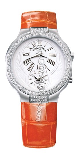 Philip Stein Teslar Sunset Orange Shiny Alligator Large Double Diamond Round Watch 7DD-MW-AOD