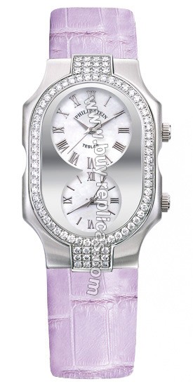 Philip Stein Teslar Large Case Double Diamond Liliac Alligator Watch 2DD-G-CMOP-AL