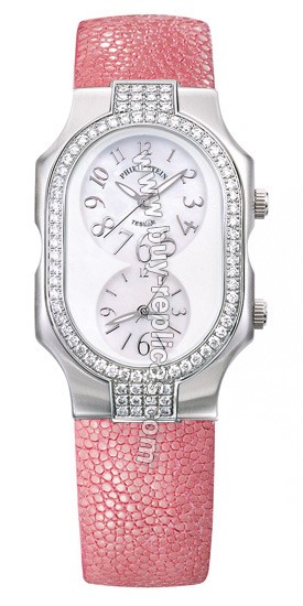 Philip Stein Teslar Large Double Diamonds Pink Galuchat Watch 2DD-F-FSMOP-GP