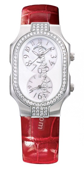 Philip Stein Teslar Large Case Double Diamond Red Alligator Watch 2DD-F-FSMOP-ARS