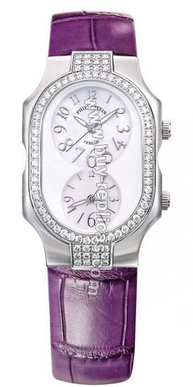 Philip Stein Teslar Large Case Double Diamond Purple Alligator Watch 2DD-F-FSMOP-APR