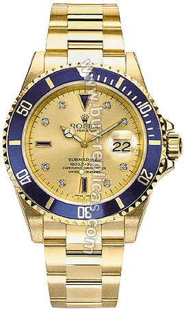 Rolex Oyster Perpetual Submariner Date 18kt Gold with Diamonds and Sapphires Mens Watch 16613CDD