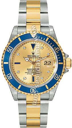 Rolex Oyster Perpetual Submariner Date Two-Tone Steel with Diamonds and Sapphires Mens Watch 16613CDD