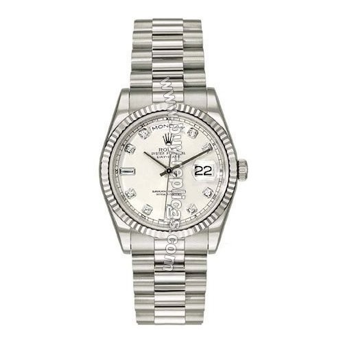 Rolex Oyster Perpetual Day-Date 18kt White Gold Diamond Mens Watch 118239WD