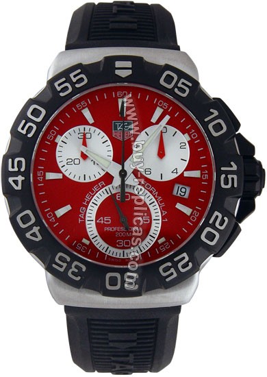 Tag Heuer Formula 1 Chronograph Steel Red Dial Black Rubber Mens Watch CAH1112.BT0714